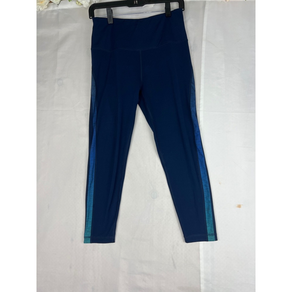 Reebok Womens Navy Blue Teal Stripe‎ High Rise 7/8 Leggings Medium RN 104141